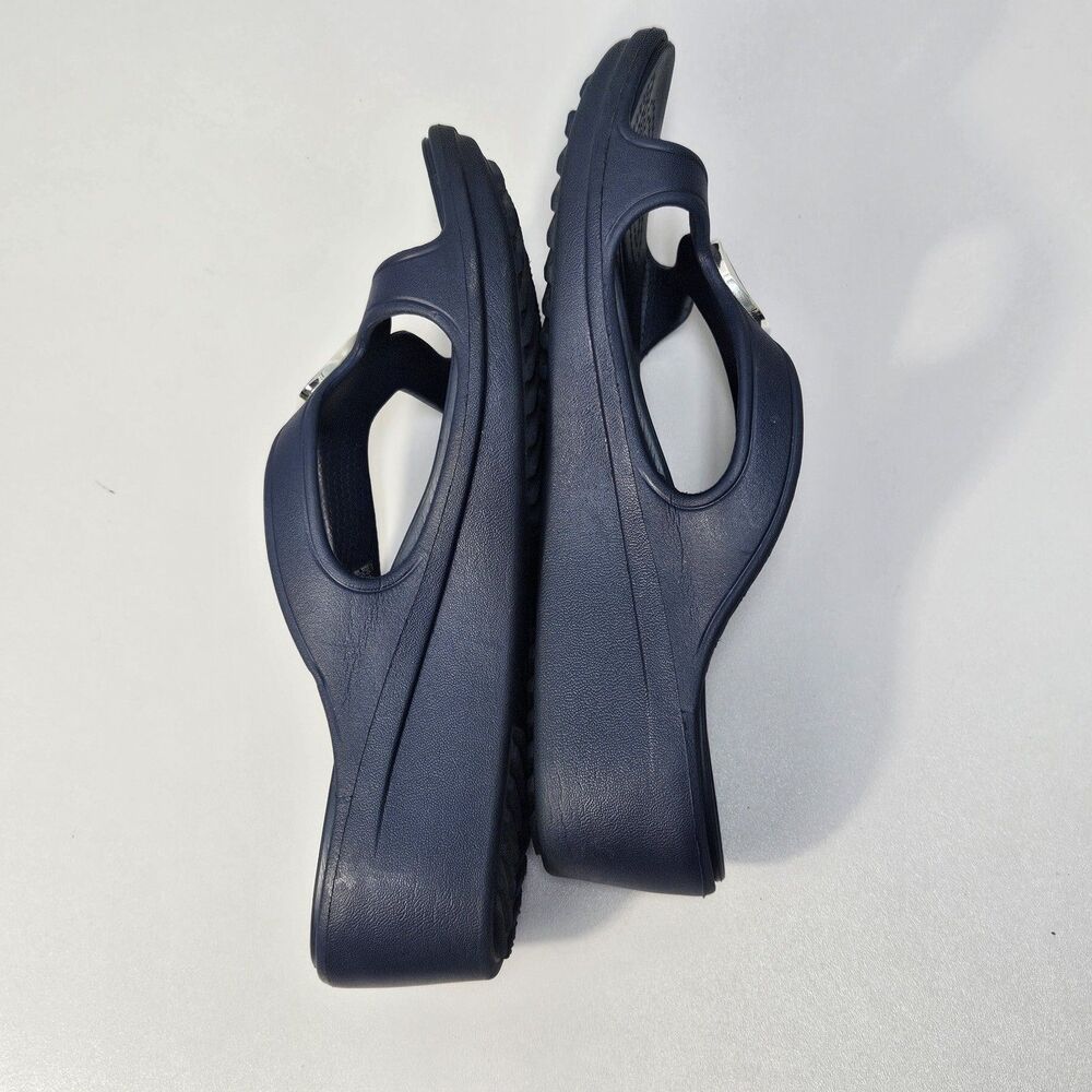 Crocs Sandals Women 9 Sanrah Beveled Circle Wedge Blue Comfort Summer Slides - Picture 8 of 12